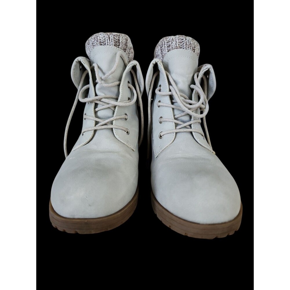 Jessica Cline Women’s Size 8.5M Lace Up Ankle Boots Fold Over Knit Collar - Picture 2 of 11